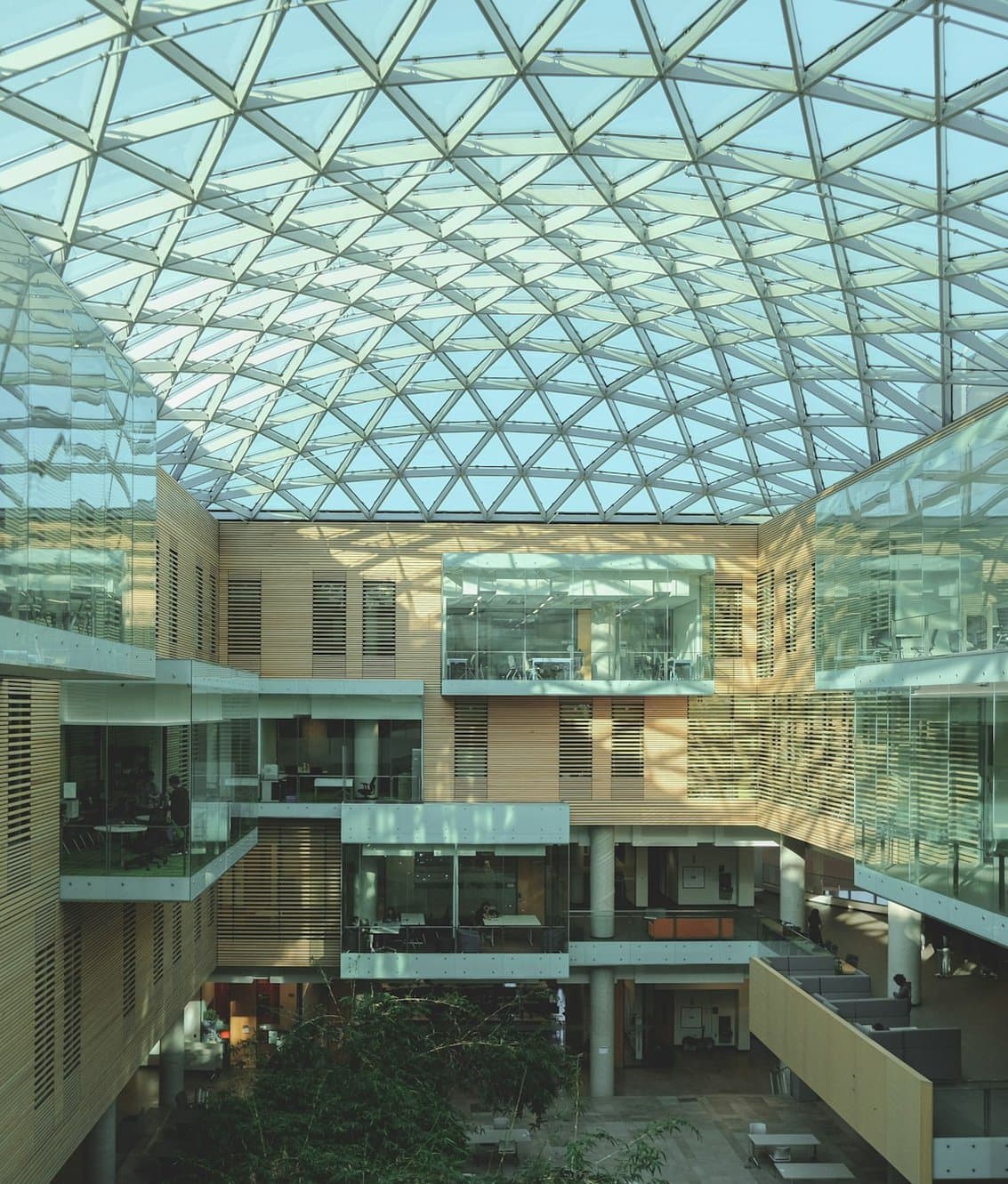 Bright modern workspace with a glass ceiling
